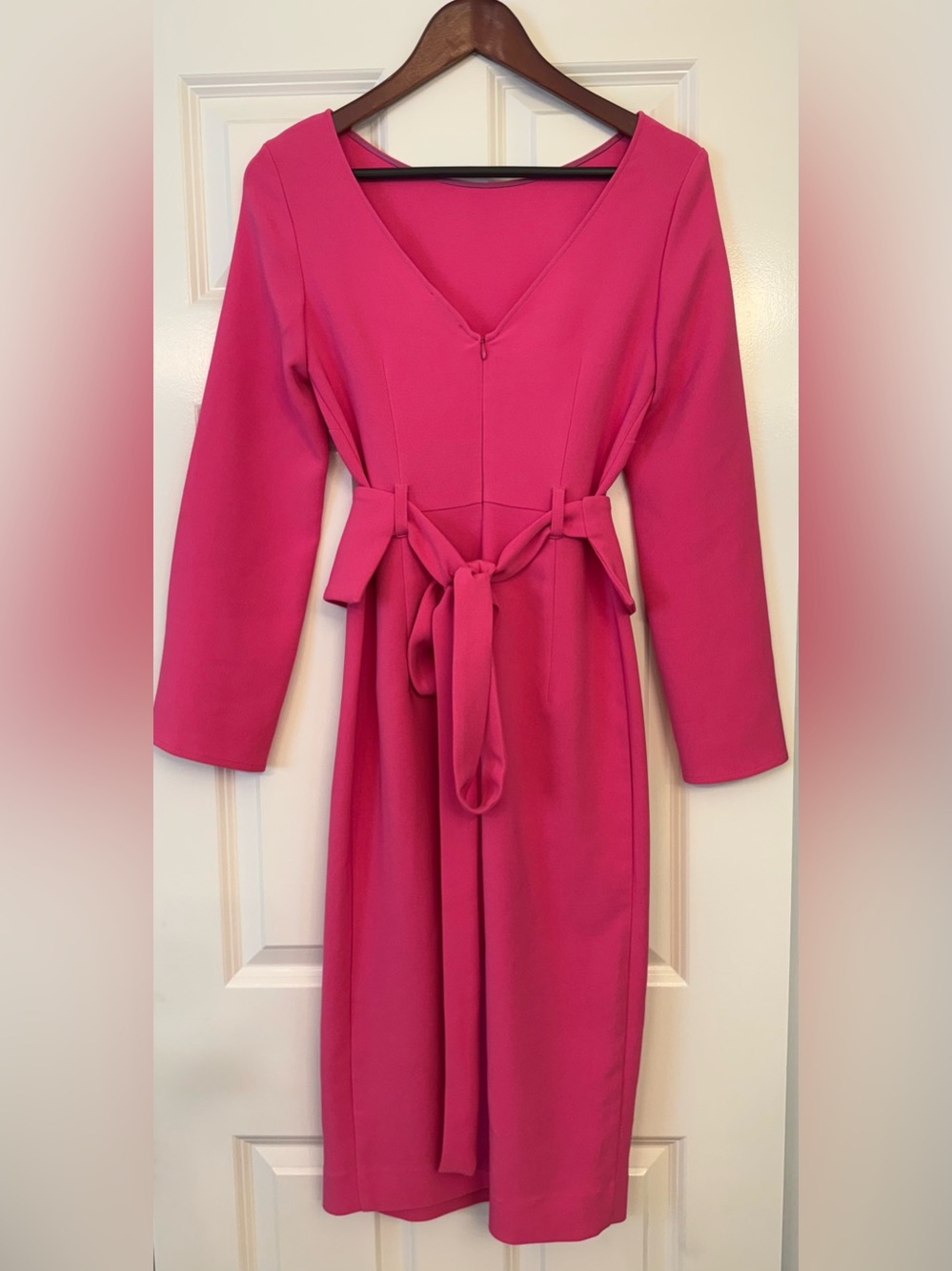 P.A.R.O.S.H. Hot Pink Fuchsia Wrap Waist Midi Dress Size Medium - Picture 2 of 12